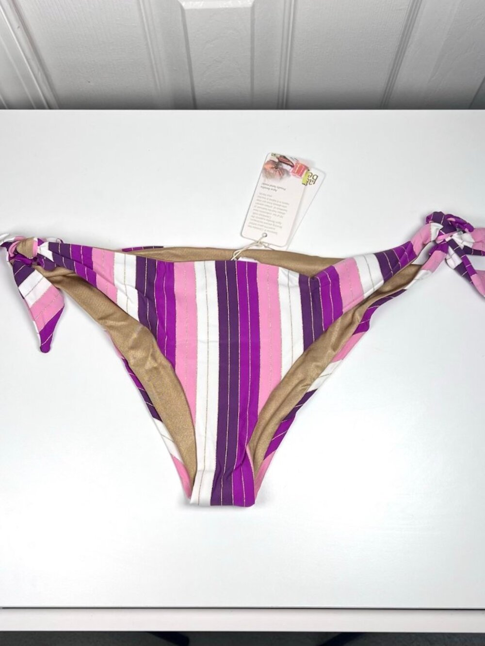 Agua Bendita Tie Waist Bikini Mila Wisteria Stripes Purple/ Gold Size Large